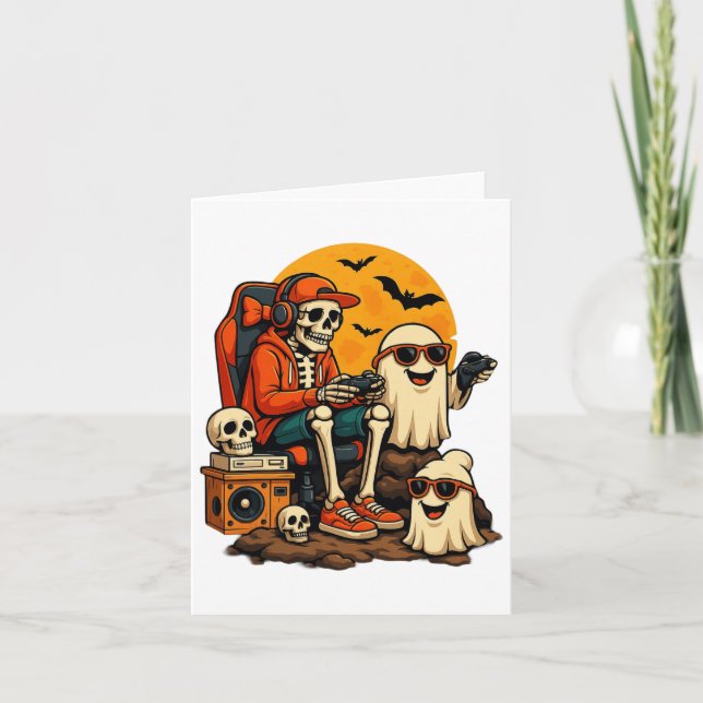 Carte Drôle Skeleton jeu vidéo Halloween jeu Gamer B (Devant)