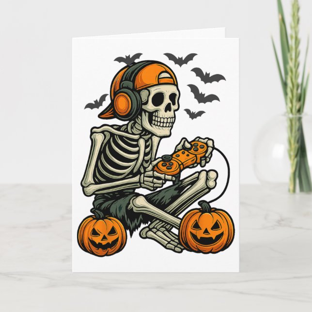 Carte Drôle Skeleton jeu vidéo Halloween jeu Gamer B (Devant)