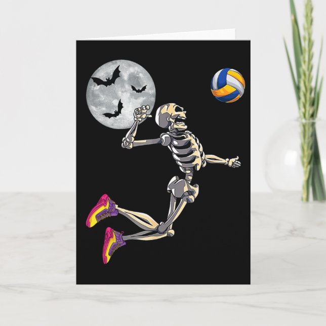 Carte Drôle Skeleton Jouer Volleyll Joyeux Halloween Da (Devant)
