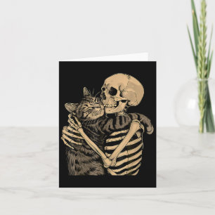 Carte Drôle Skeleton serrant chat Halloween Hommes Amour