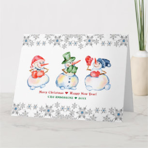 Carte Drôle Snowmen Joyeux Cristaux de Noël Snowflakes