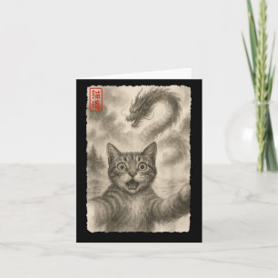 Carte Drôle Sumi-e Kawaii Surpris Chat effrayé Selfie Wi