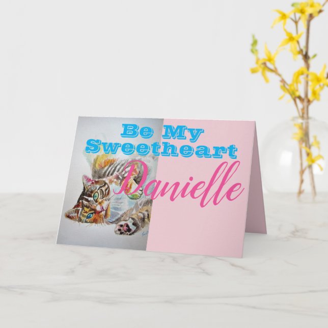 Carte Drôle Tabby Cat Be My Sweetheart Womans Name Card (Fleur jaune)