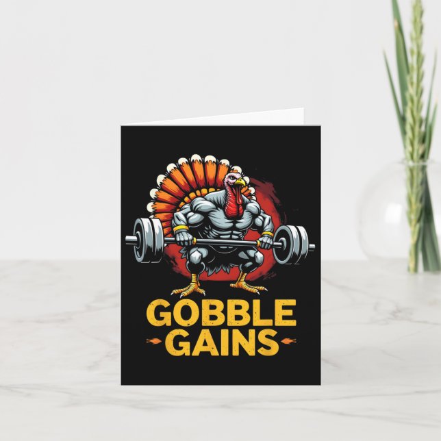 Carte Drôle Thanksgiving Turkey Gains Gym entraînement (Devant)