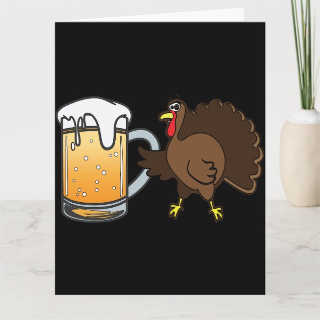Carte Drôle Thanksgiving Turquie et bière réfrigérée (Devant)