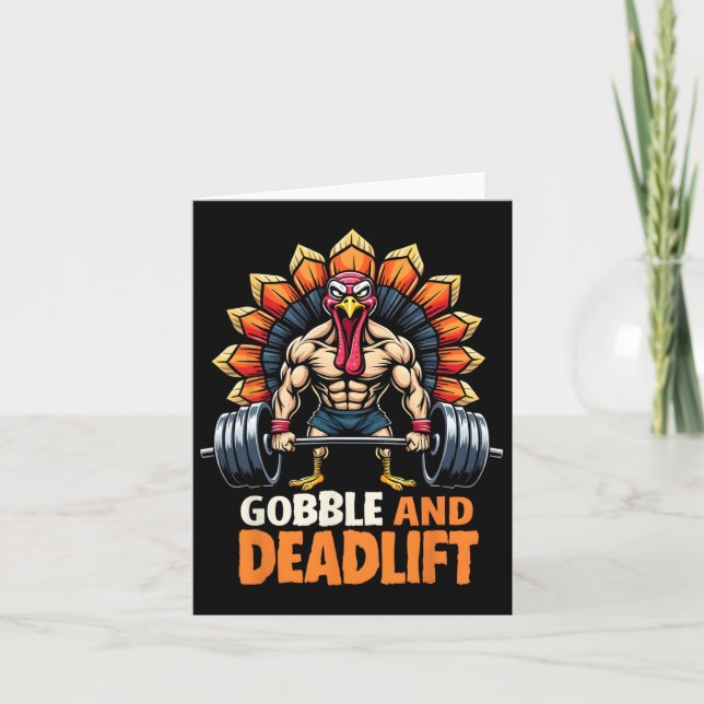 Carte Drôle Thanksgiving Turquie Gobble Et Deadlift Gym (Devant)