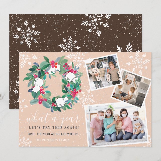 Carte Drôle toilette rouleau 2020 couronne Nouvel An 3 p (Devant / Derrière)