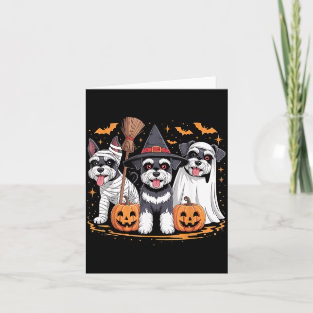 Carte Drôle Trois Miniature Schnauzer Citrouille Hallowe (Devant)