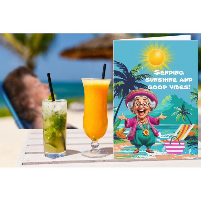 Carte Drôle Vielle Dame Envoi Soleil Et Good Vibes (Créateur téléchargé)