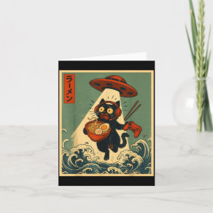 Carte Drôle Vintage Anime Japonais Chat Joueur Ramen Ufo