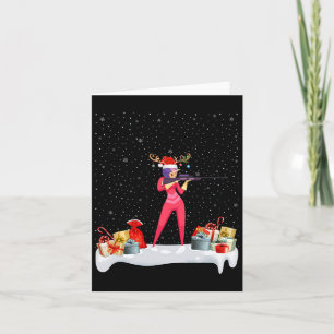 Carte Drôle Xmas Éclairage Reindeer Santa Hat Biathlon C