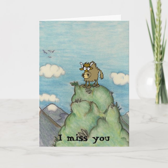 Carte Drôle yak de dessin animé sur le sommet de la mont (Devant)