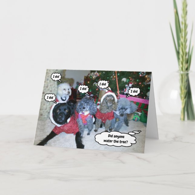 Carte Drôles de chiens aident à arroser le sapin de Noël (Devant)