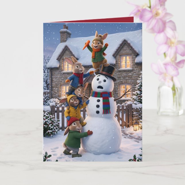 Carte Drôles de lapins anthropomorphes 3D pour Noël (Orchidée)