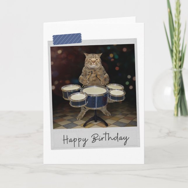 Carte Drummer Cat Funny Birthday Card (Devant)