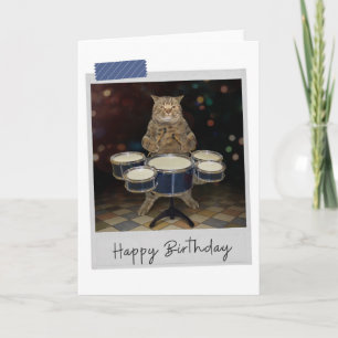 Carte Drummer Cat Funny Birthday Card