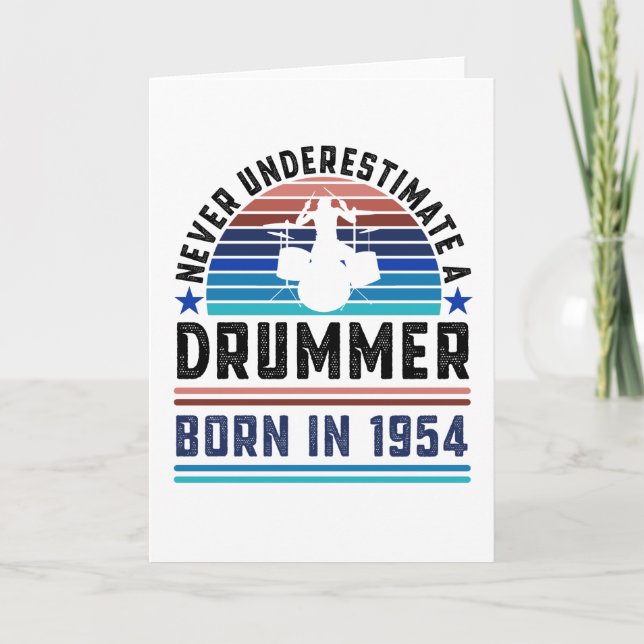 Carte Drummer né 1954 70e anniversaire Drumming Cadeau p (Devant)