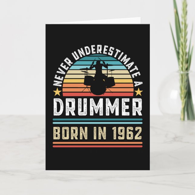Carte Drummer né 1962 60e anniversaire Drumming Cadeau (Devant)