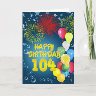 Carte du 104e anniversaire avec feux d'artifice et