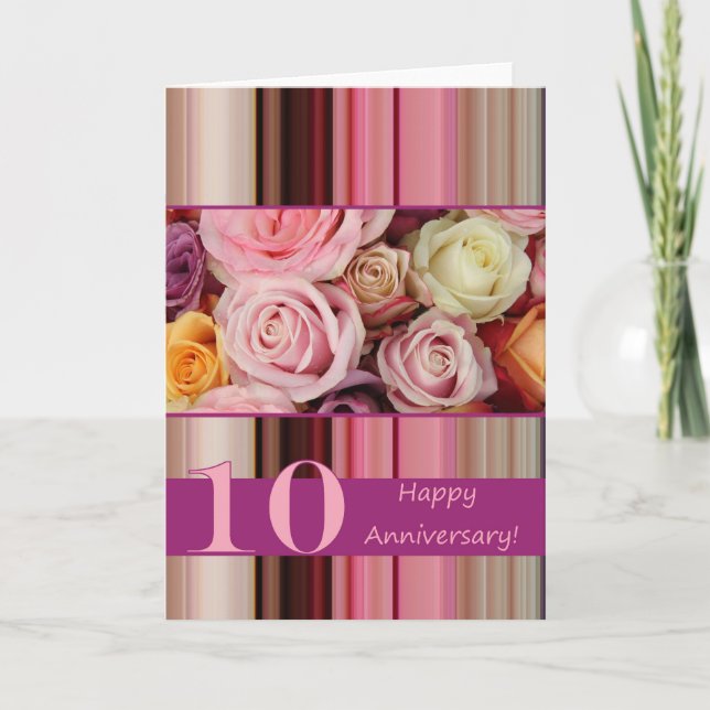 Carte du 10e anniversaire du Mariage - Pastel rose (Devant)