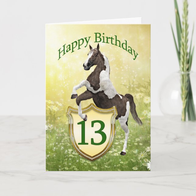 Carte du 13ème anniversaire avec un cheval d'éleva (Devant)