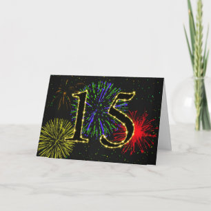 Carte du 15e anniversaire avec feux d'artifice
