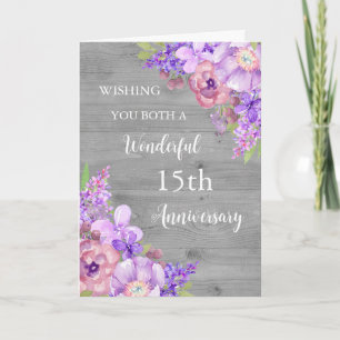 Carte du 15e anniversaire du Mariage de fleurs vio