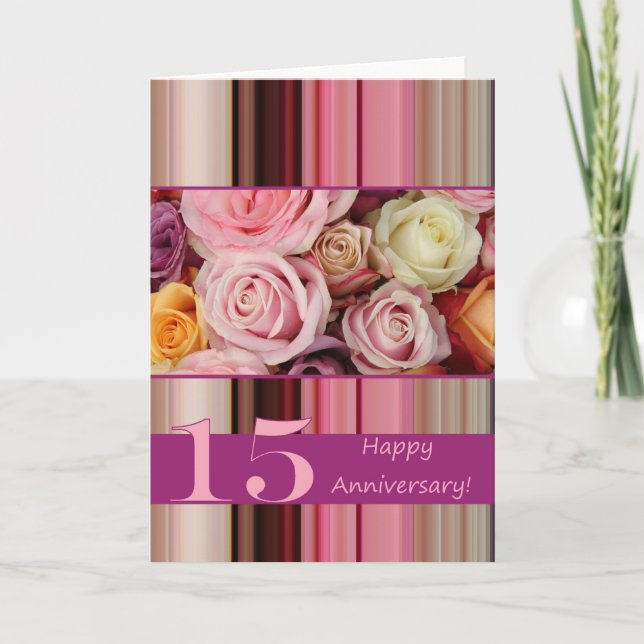 Carte du 15e anniversaire du Mariage - Pastel rose (Devant)
