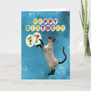 Carte du 17ème anniversaire avec chats siamois