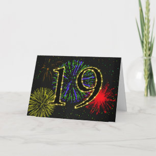 Carte du 19e anniversaire avec feux d'artifice