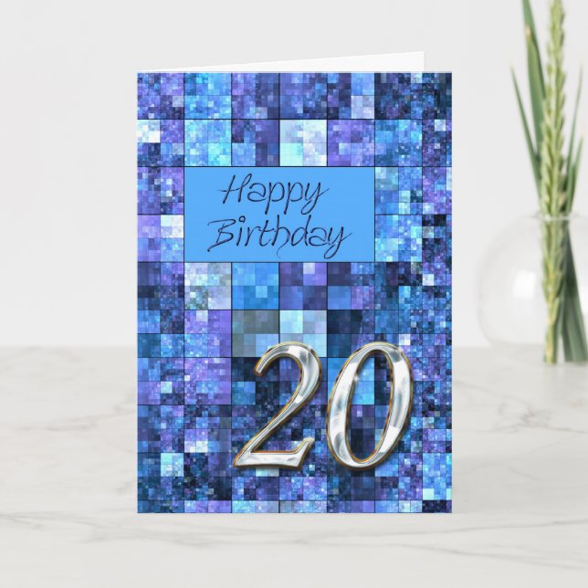Carte du 20e anniversaire avec carrés abstraits. (Devant)