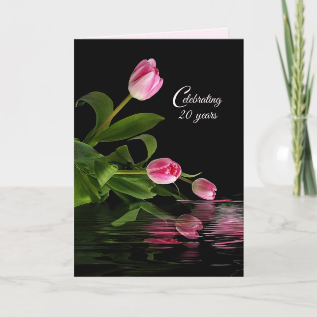 Carte du 20e anniversaire des tulipes roses (Devant)