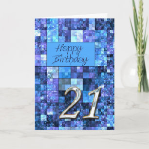 Carte du 21e anniversaire avec carrés abstraits.
