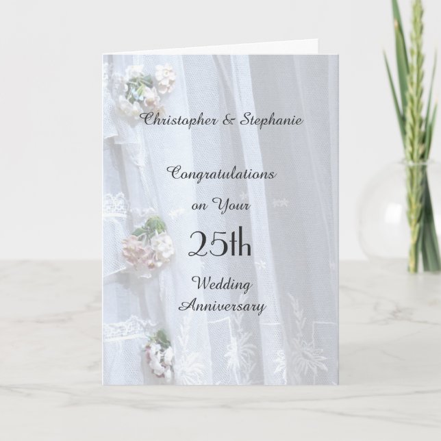 Carte du 25e anniversaire du Mariage, dentelle Vin (Devant)