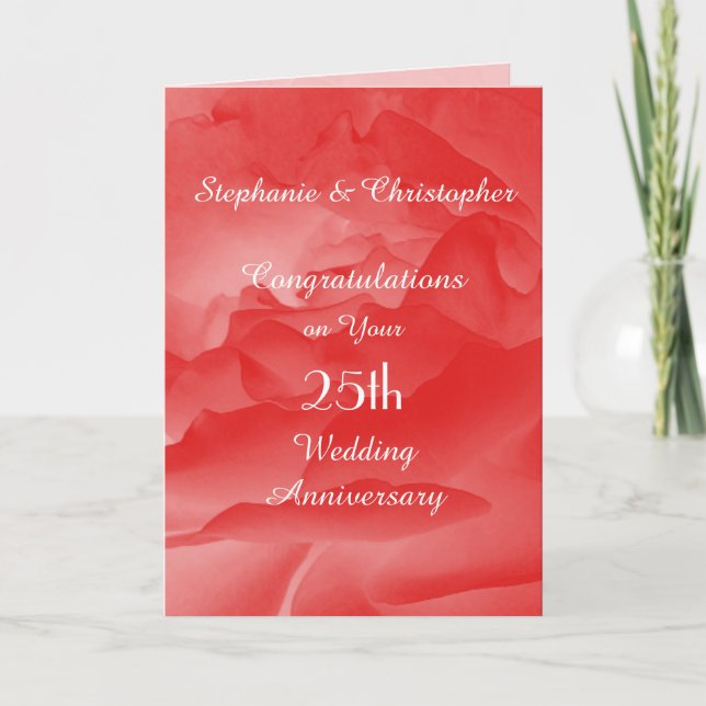 Carte du 25e anniversaire du Mariage Rose corail (Devant)