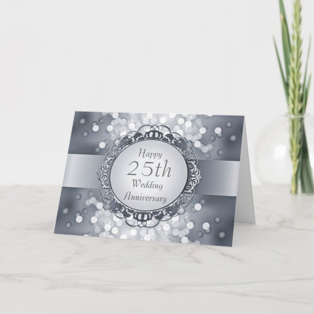 Carte du 25e Anniversaire Silver Bokeh (Devant)