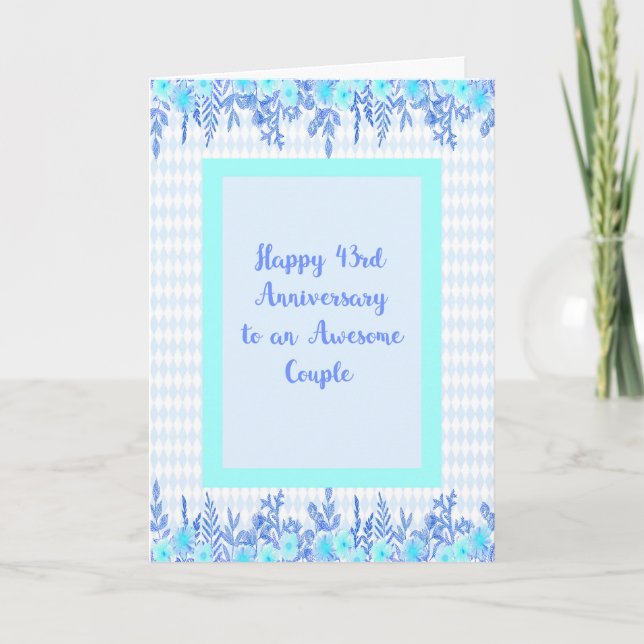 Carte du 43e anniversaire en bleu et Turquoise (Devant)