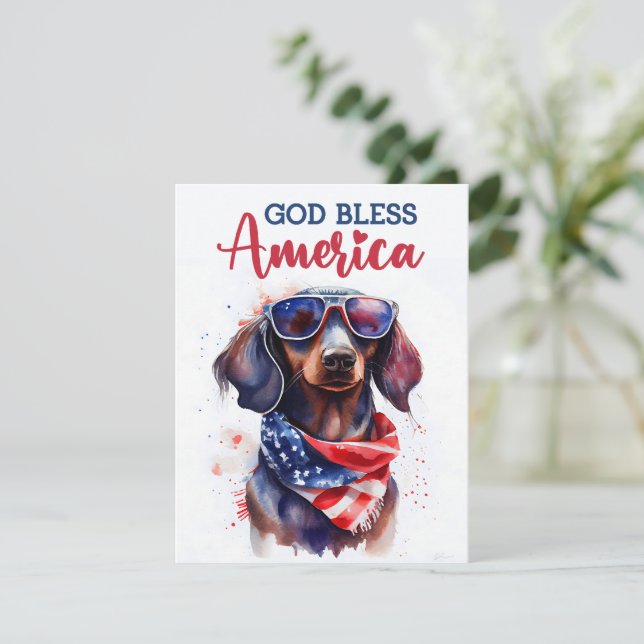 Carte du 4 juillet pour chien patriotique teckel (Debout devant)