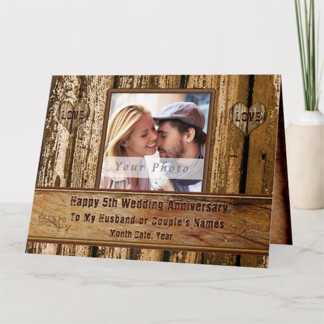 Carte du 5e anniversaire de Wood Look pour mari, B (Devant)