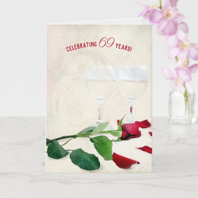 Carte du 69e anniversaire Vin et Rose rouge (Orchidée)
