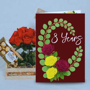 Carte du 8e anniversaire - Florales bordeaux et ja