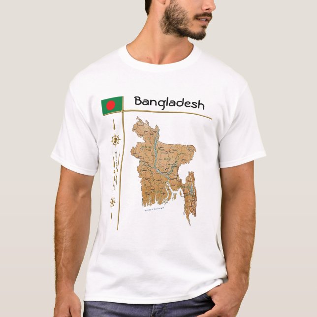 Carte du Bangladesh + Drapeau + Titre T-shirt (Devant)