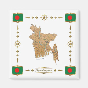 Carte du Bangladesh + Magnet des drapeaux
