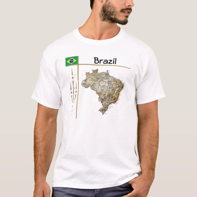Carte du Brésil + Drapeau + Titre T-shirt (Devant)