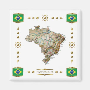 Carte du Brésil + Magnet des drapeaux