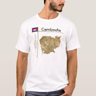 Carte du Cambodge + Drapeau + Titre T-shirt
