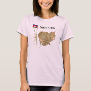 Carte du Cambodge + Drapeau + Titre T-shirt