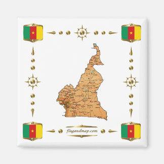 Carte du Cameroun + Magnet des drapeaux
