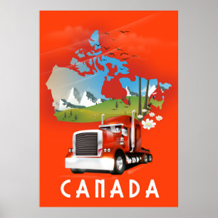 Carte du Canada avec camion affiche de voyage