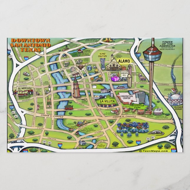 Carte du centre-ville de San Antonio (Devant)